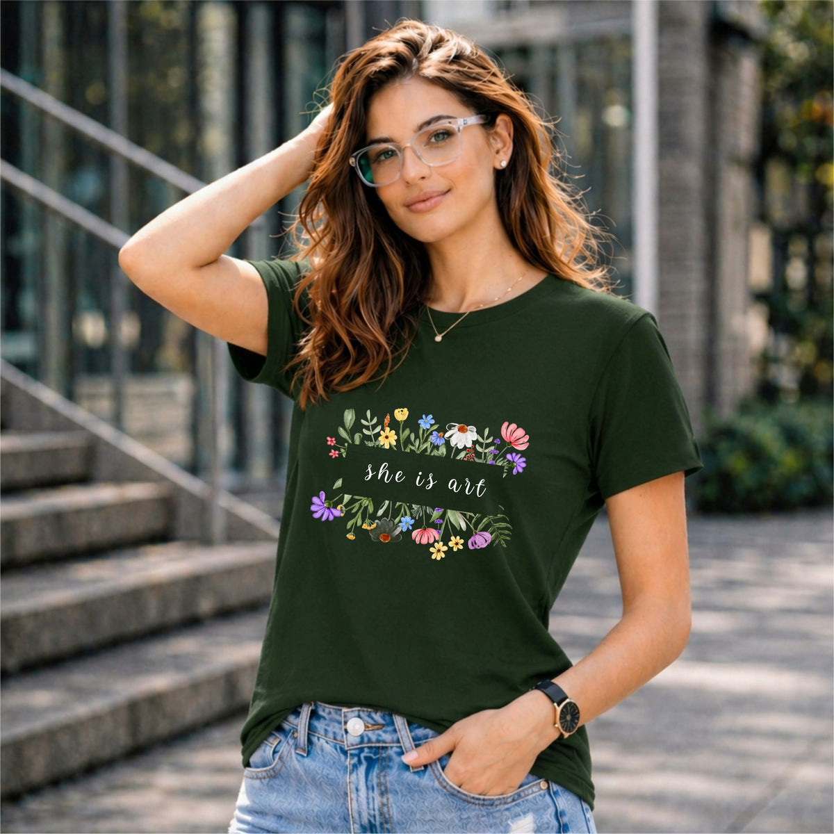 BHOKALS "She is Art" Printed Women Cotton T-Shirt | Round Neck | Super Soft | Regular Fit