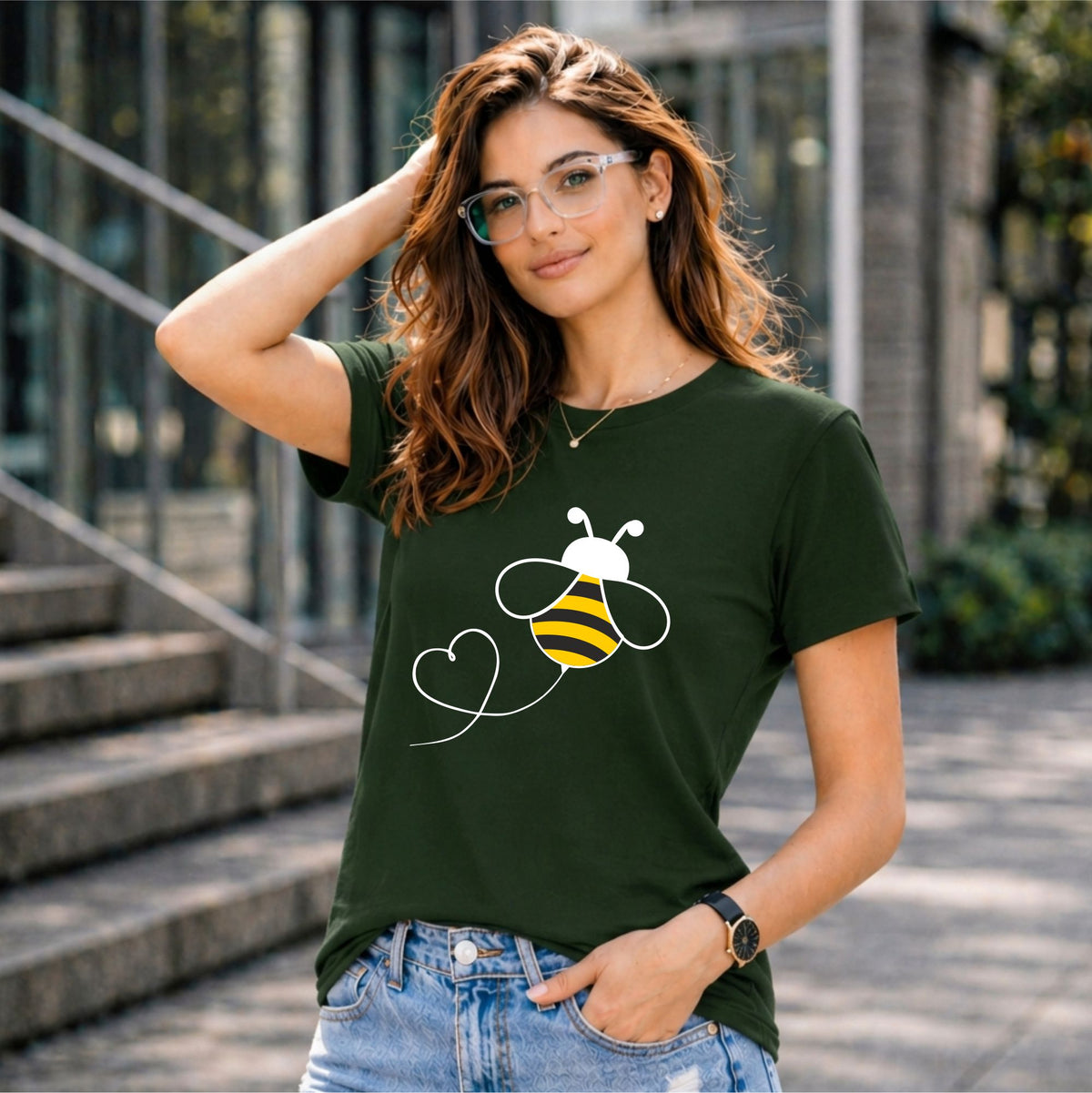 BHOKALS "Honey Bee" Printed Women Cotton T-Shirt | Round Neck | Super Soft | Regular Fit