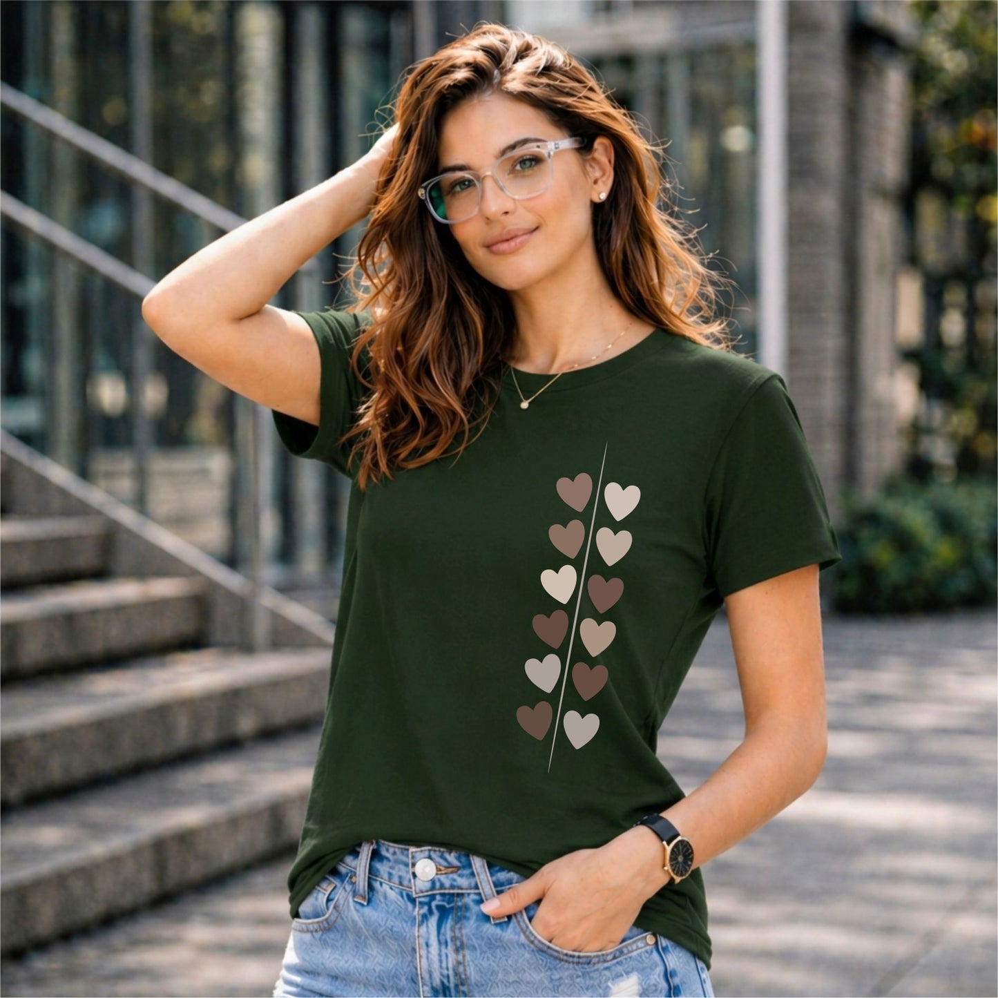 BHOKALS "Minimal Hearts" Printed Women Cotton T-Shirt | Round Neck | Super Soft | Regular Fit