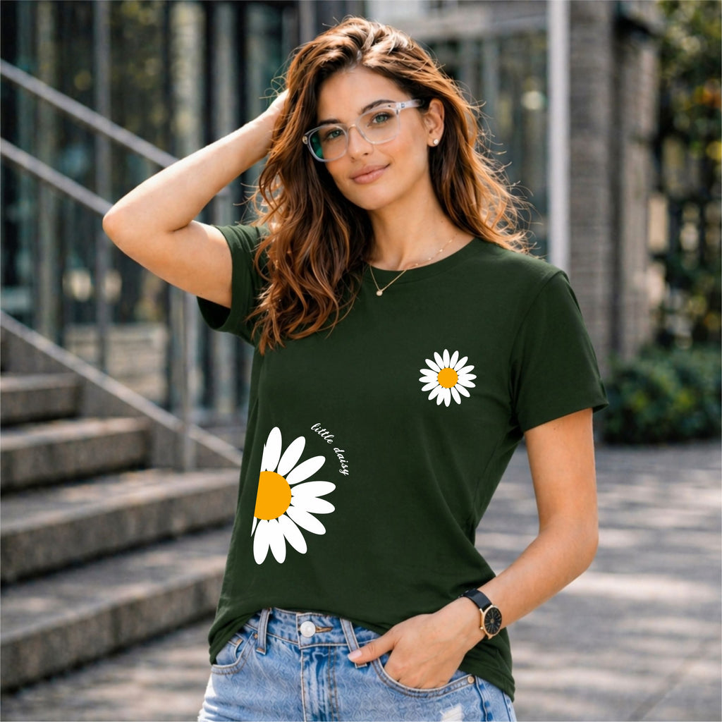 BHOKALS "Sunflower" Printed Women Cotton T-Shirt | Round Neck | Super Soft | Regular Fit