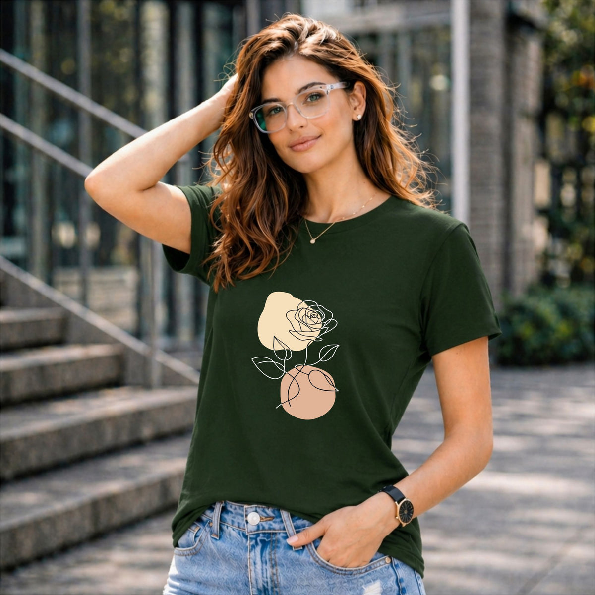 BHOKALS "Rose Print" Printed Women Cotton T-Shirt | Round Neck | Super Soft | Regular Fit