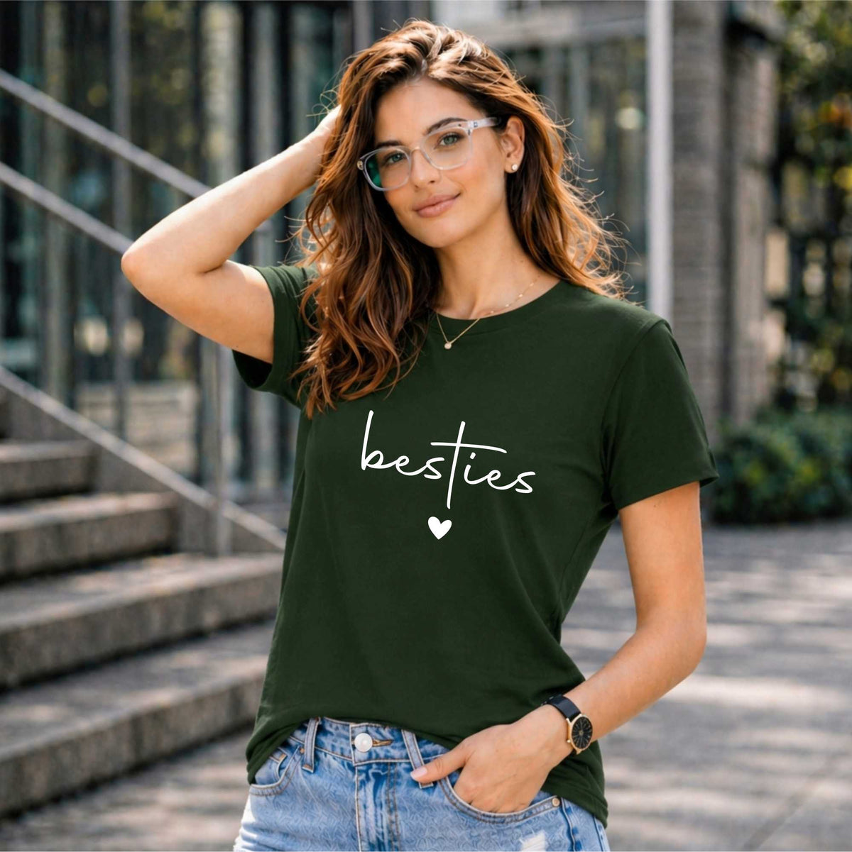 BHOKALS "BESTIES" Printed Women Cotton T-Shirt | Round Neck | Super Soft | Regular Fit