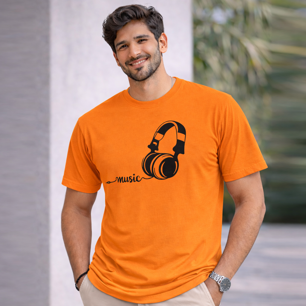 Bhokals "Music" Printed Round Neck, Cotton, Super Soft T-Shirt