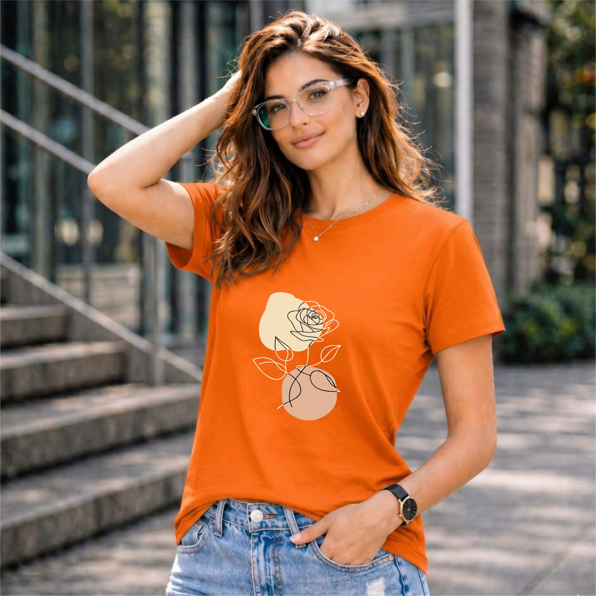 BHOKALS "Rose Print" Printed Women Cotton T-Shirt | Round Neck | Super Soft | Regular Fit