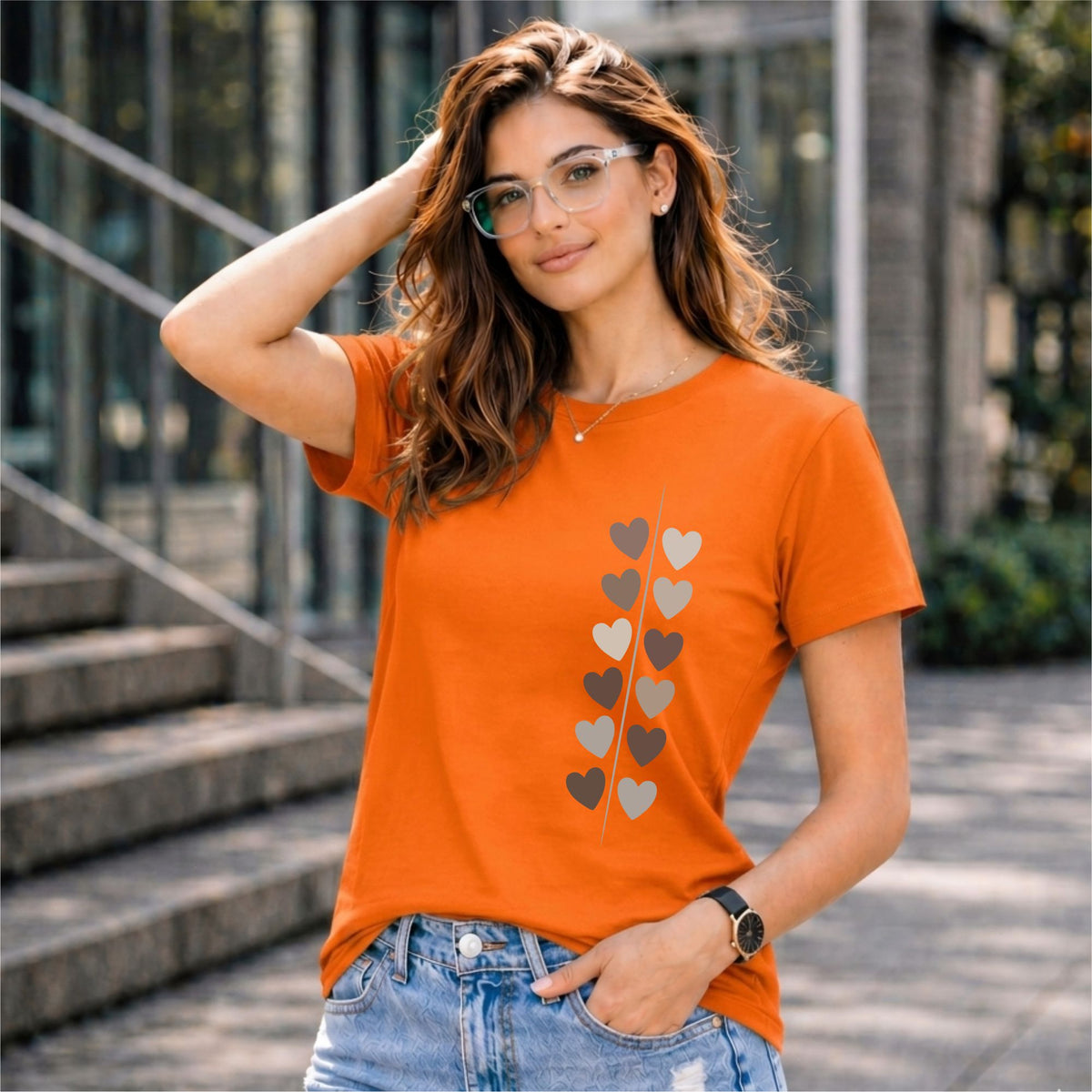 BHOKALS "Minimal Hearts" Printed Women Cotton T-Shirt | Round Neck | Super Soft | Regular Fit