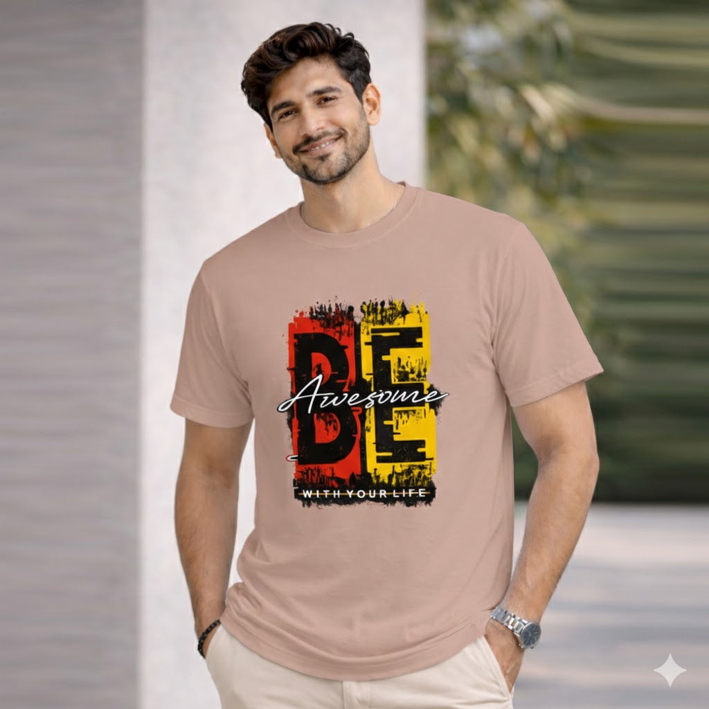 Bhokals "Be Awesome " Printed Round Neck, Cotton, Super Soft T-Shirt