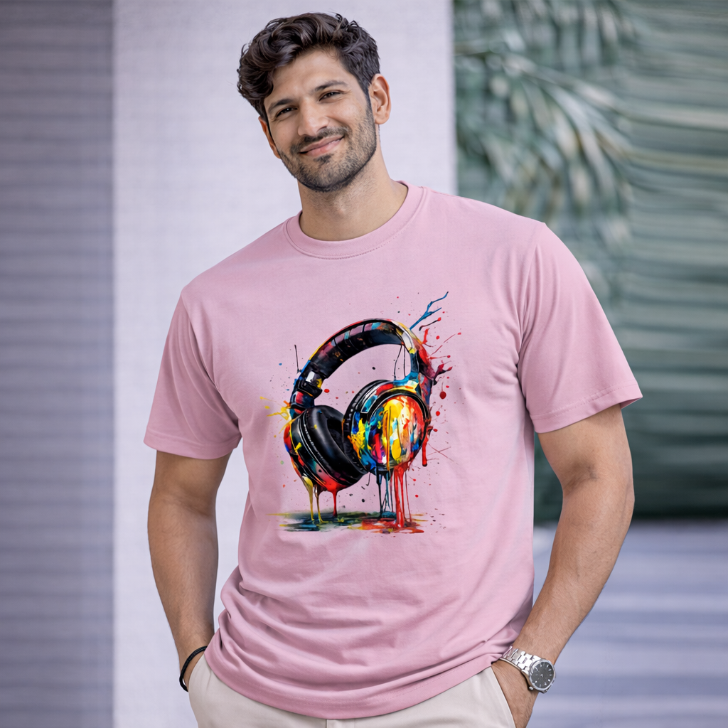 Bhokals "Head Phone Splash" Printed, Round Neck, Cotton, Super Soft T-Shirt,