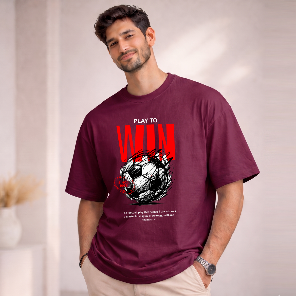 Men's Oversized Play To Win Printed T-Shirt