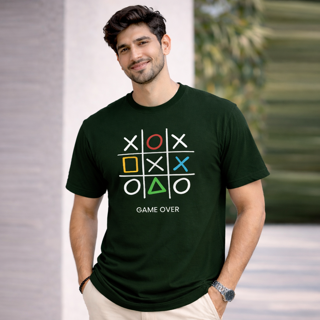 Bhokals " GAME OVER" Printed, Round Neck, Cotton, Super Soft T-Shirt