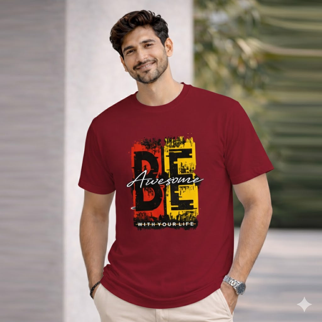 Bhokals "Be Awesome " Printed Round Neck, Cotton, Super Soft T-Shirt