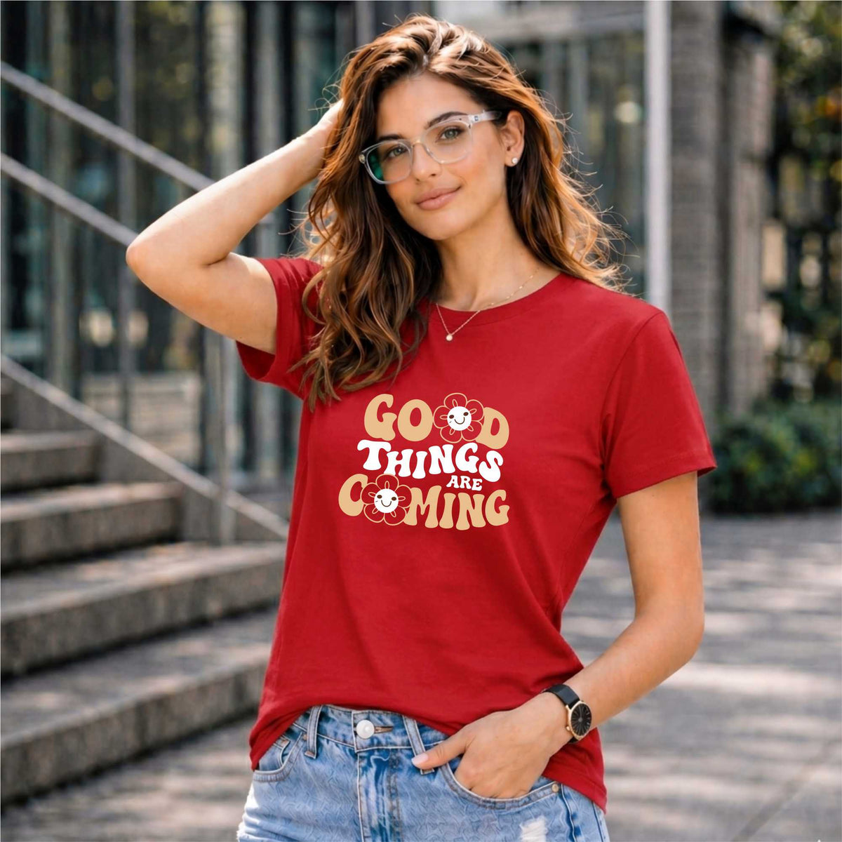 BHOKALS "GOOD THINGS ARE COMING" Printed Women Cotton T-Shirt | Round Neck | Super Soft | Regular Fit