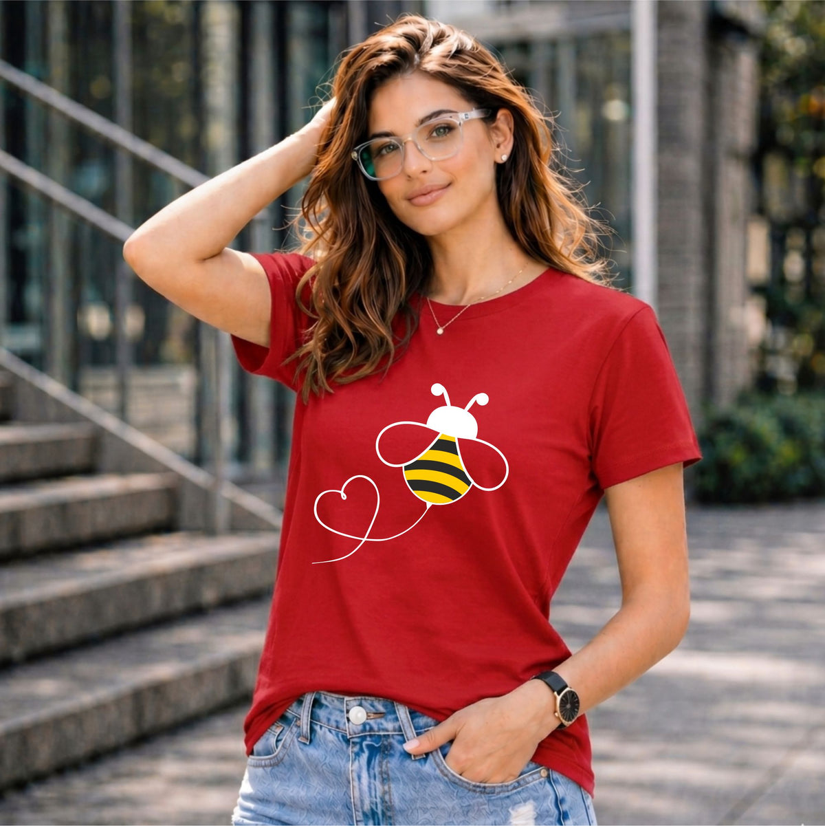 BHOKALS "Honey Bee" Printed Women Cotton T-Shirt | Round Neck | Super Soft | Regular Fit