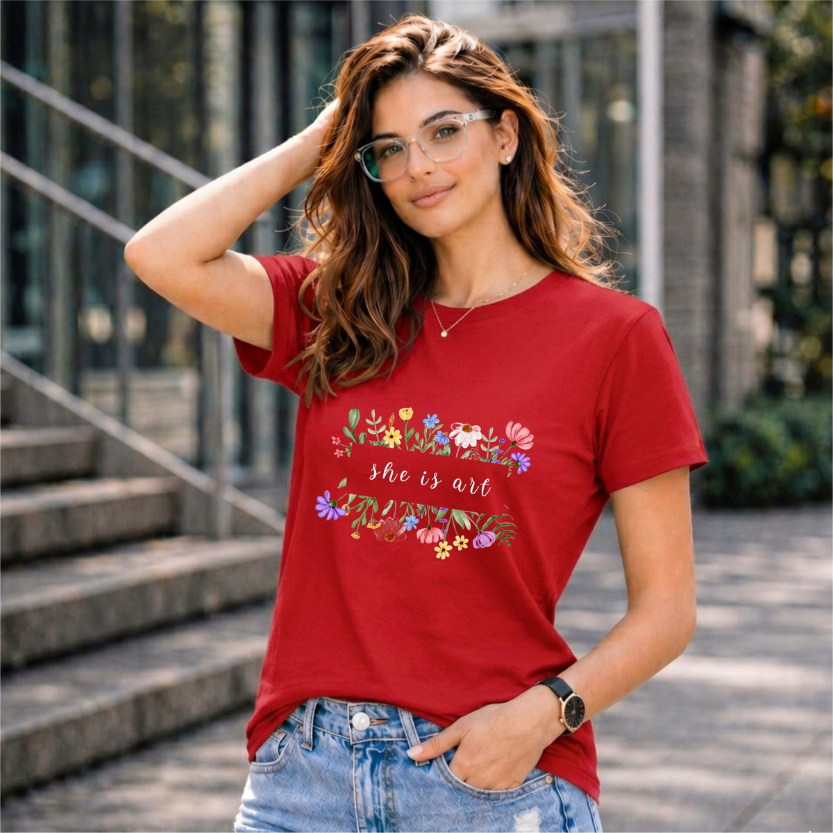 BHOKALS "She is Art" Printed Women Cotton T-Shirt | Round Neck | Super Soft | Regular Fit