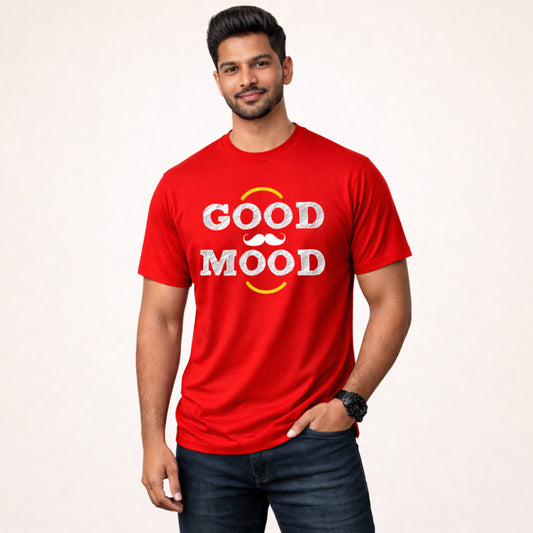 Good Mood Printed Round Neck Cotton Men T-Shirt