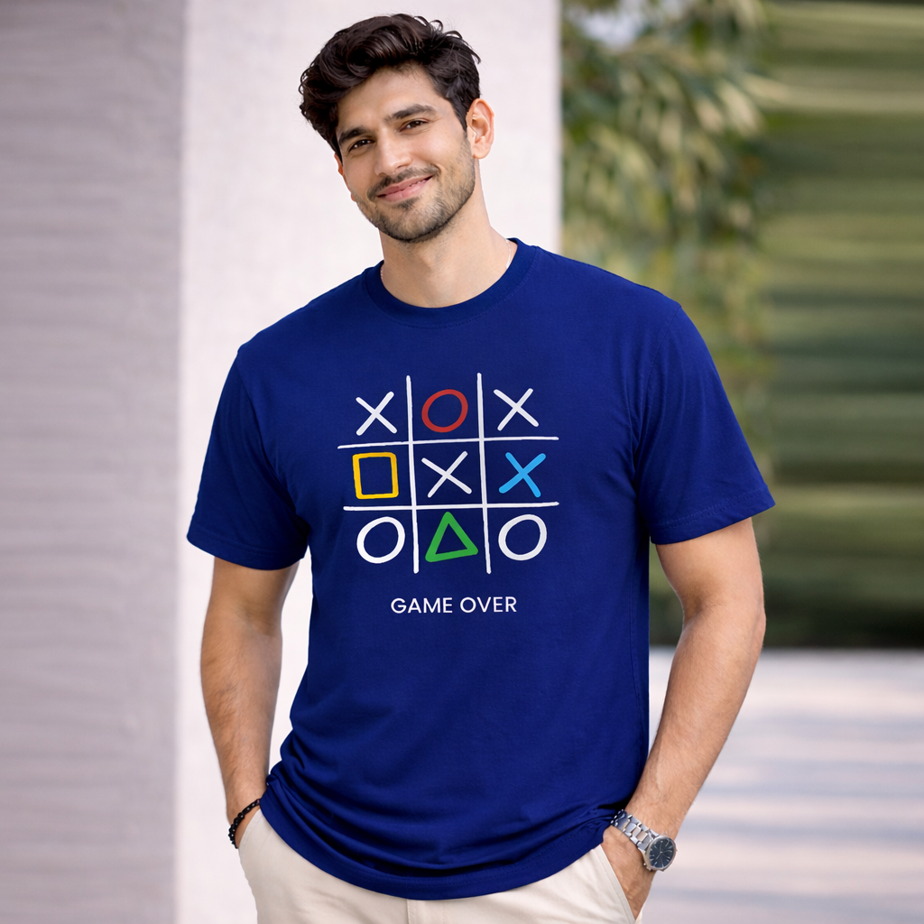 Bhokals " GAME OVER" Printed, Round Neck, Cotton, Super Soft T-Shirt