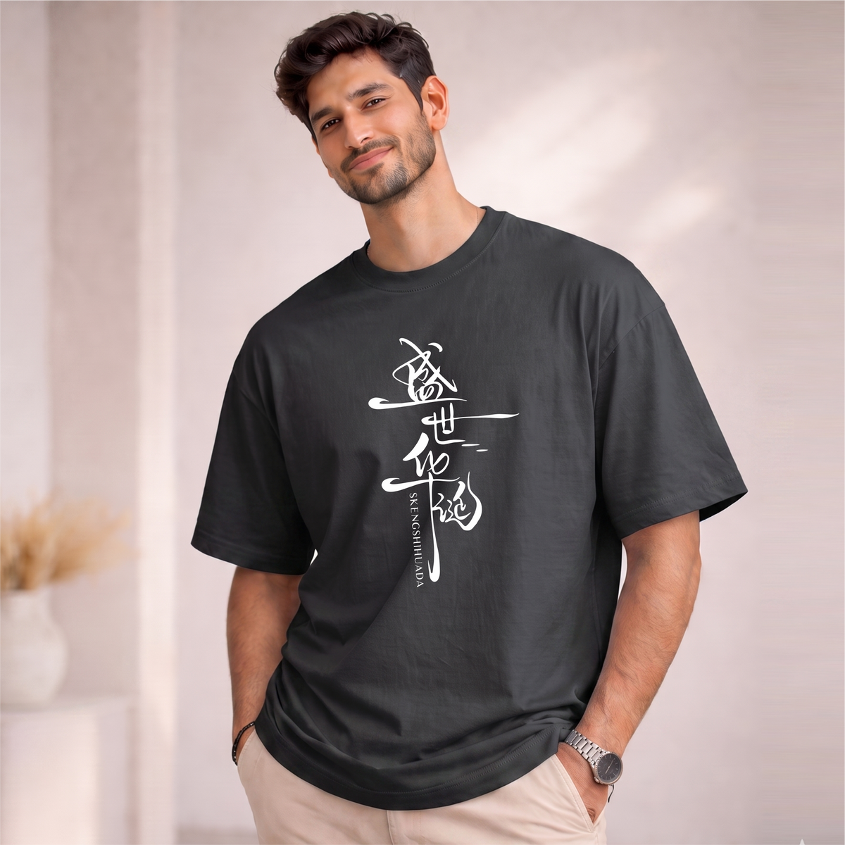 Men's Oversized SKEENGSHIHUADA  Printed T-Shirt
