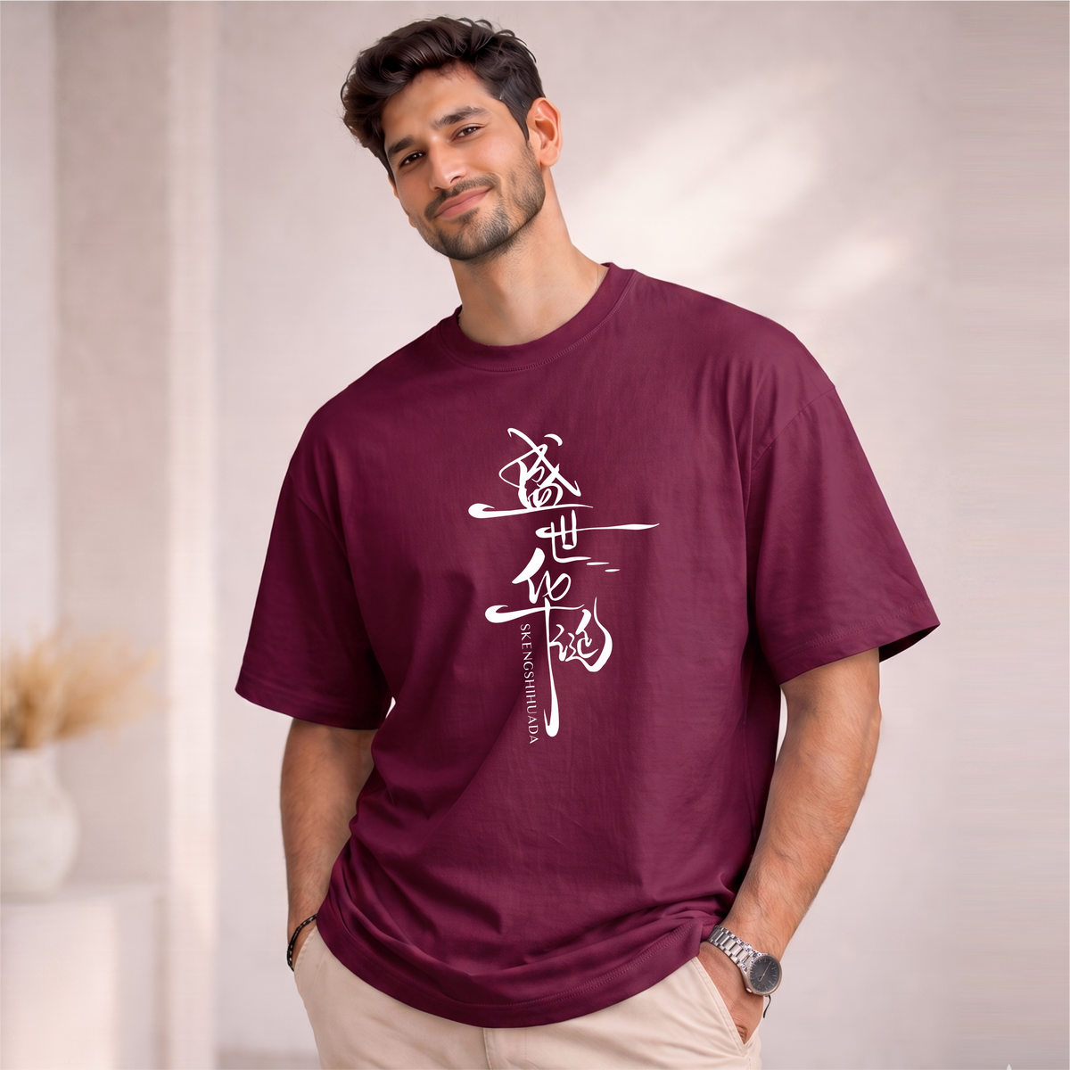 Men's Oversized SKEENGSHIHUADA  Printed T-Shirt