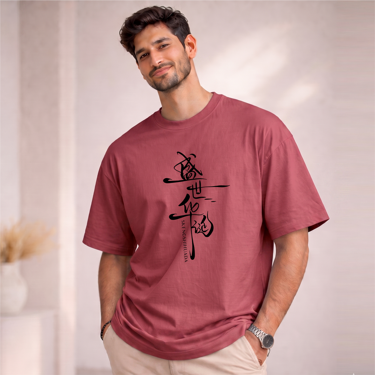 Men's Oversized SKEENGSHIHUADA  Printed T-Shirt