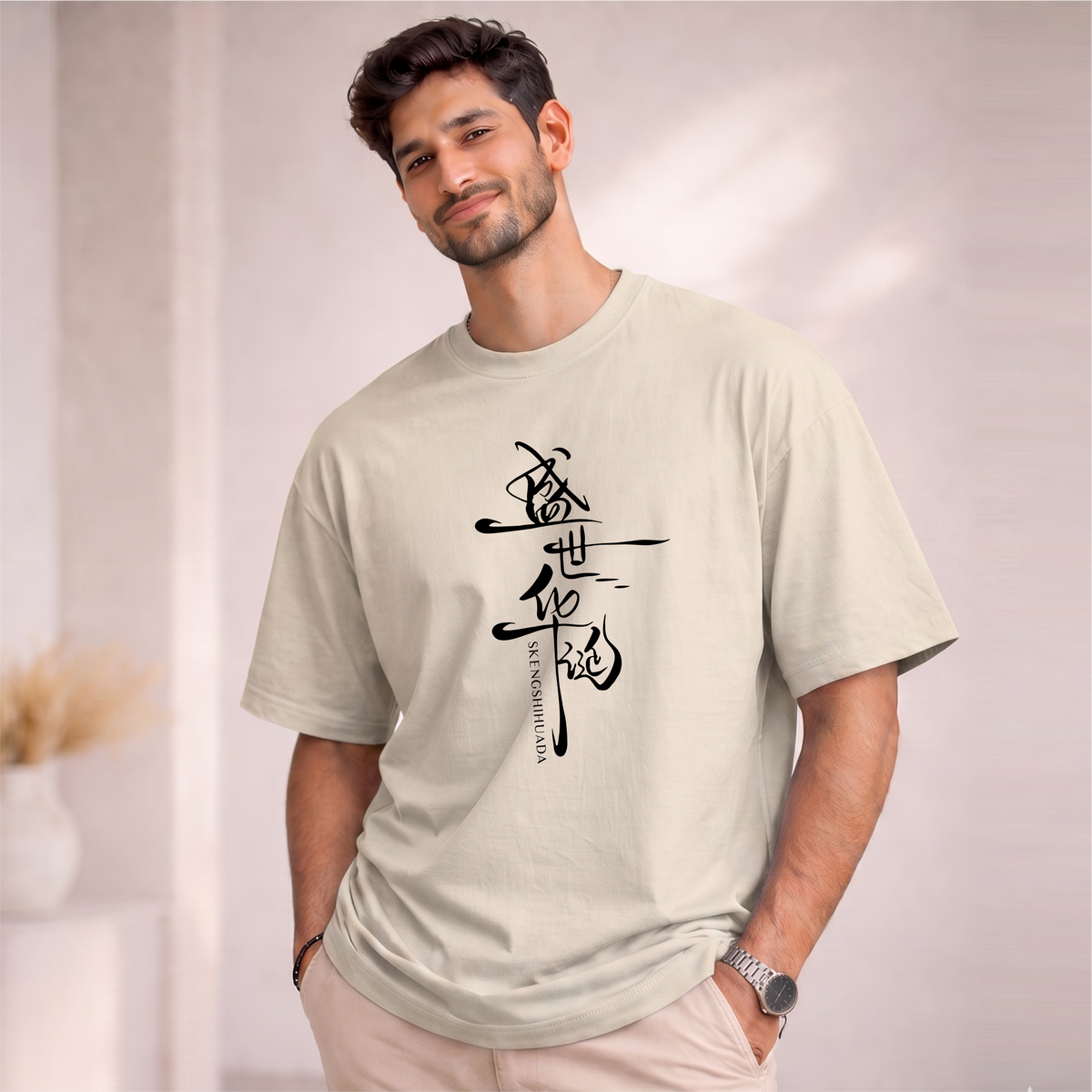 Men's Oversized SKEENGSHIHUADA  Printed T-Shirt