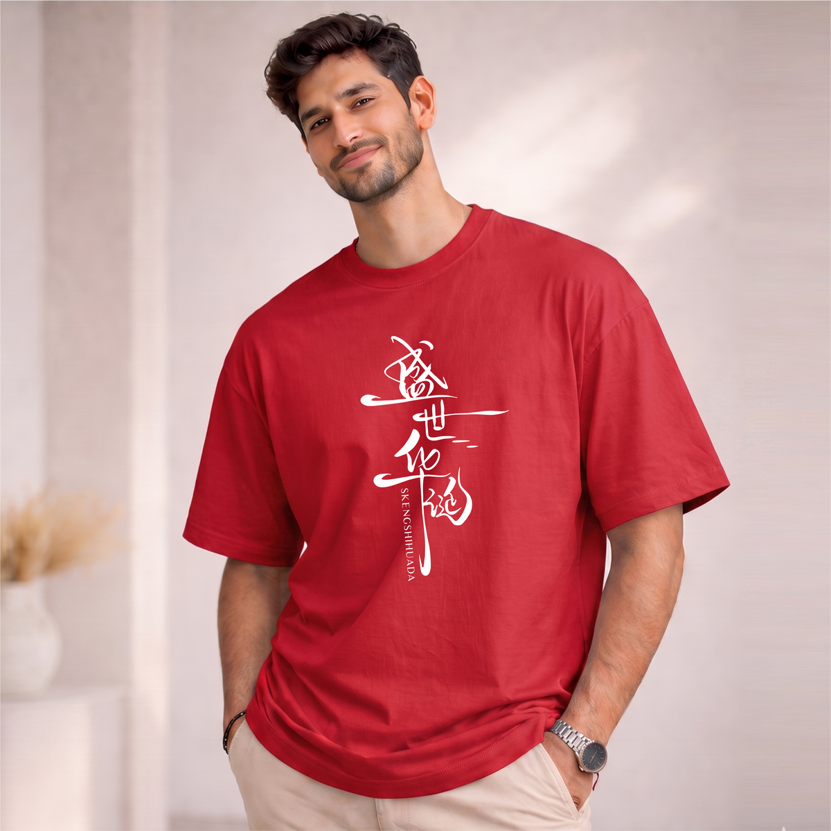 Men's Oversized SKEENGSHIHUADA  Printed T-Shirt