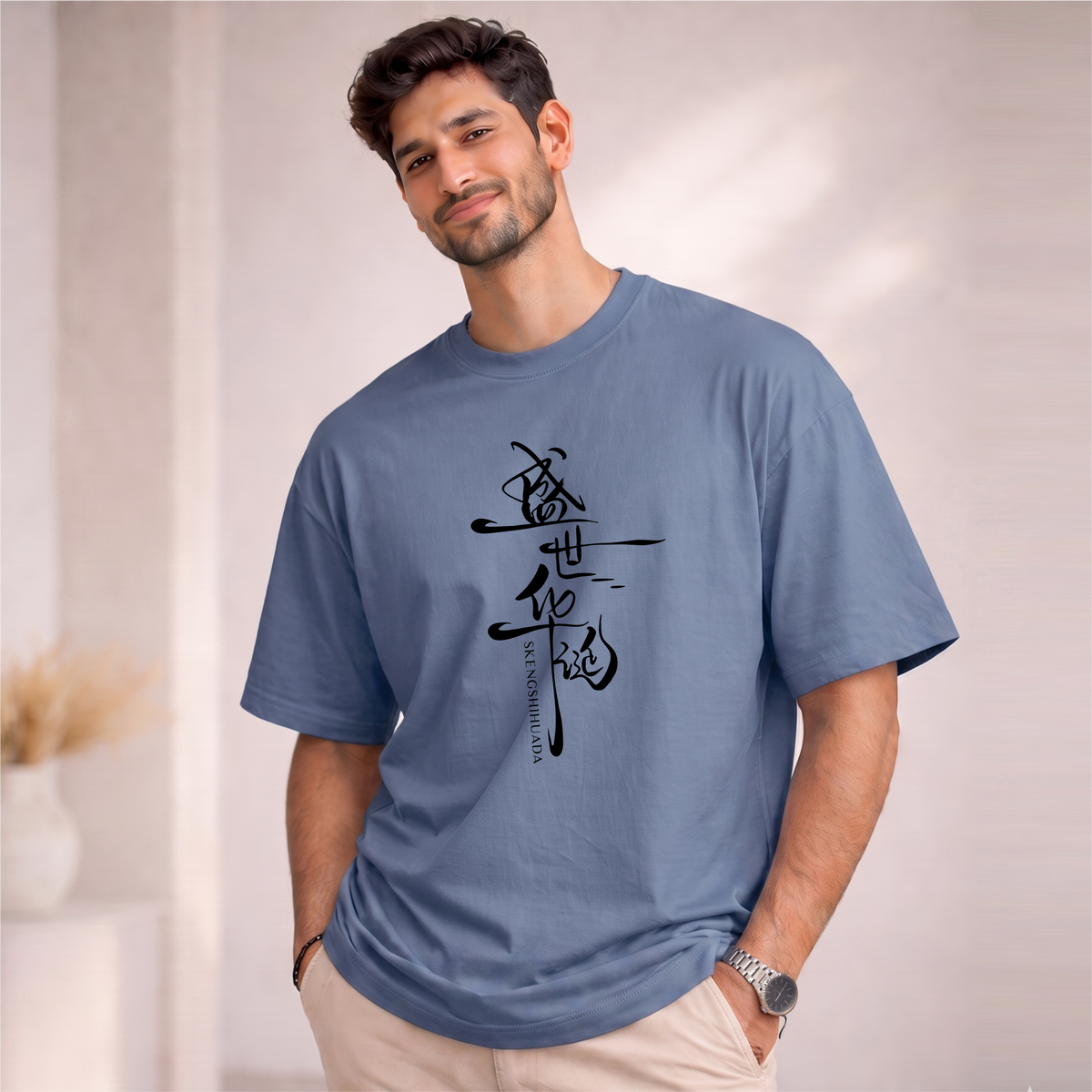 Men's Oversized SKEENGSHIHUADA  Printed T-Shirt