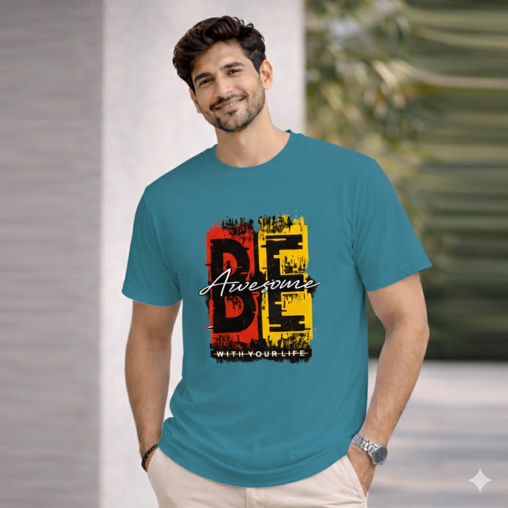 Bhokals "Be Awesome " Printed Round Neck, Cotton, Super Soft T-Shirt