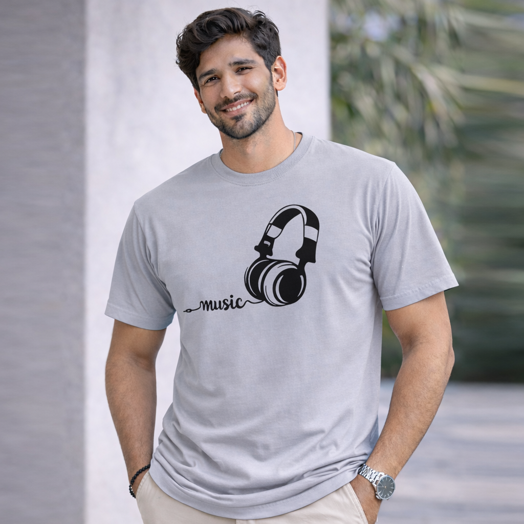 Bhokals "Music" Printed Round Neck, Cotton, Super Soft T-Shirt