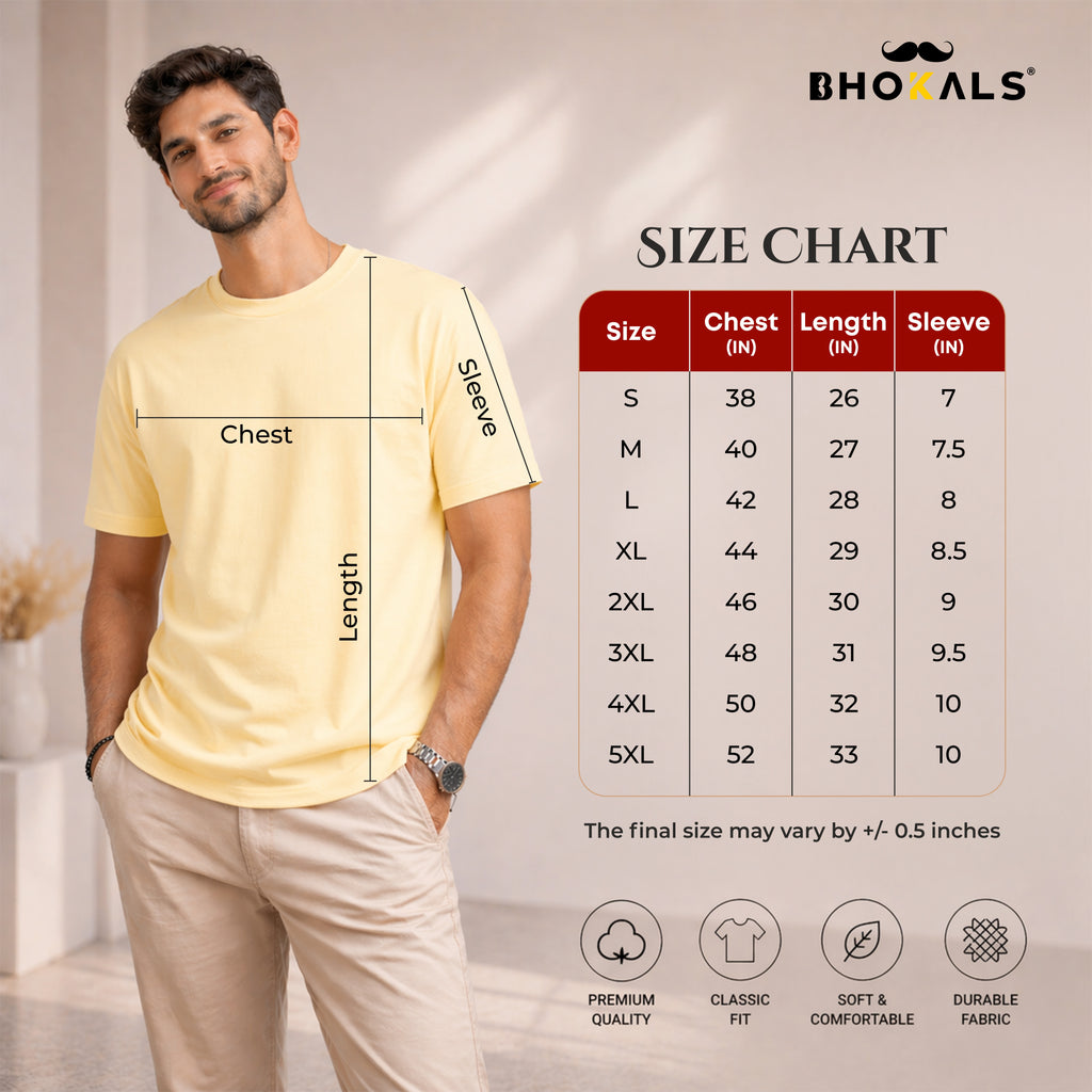 Bhokals Plain T shirt, Round Neck, Cotton, Super Soft T-Shirt
