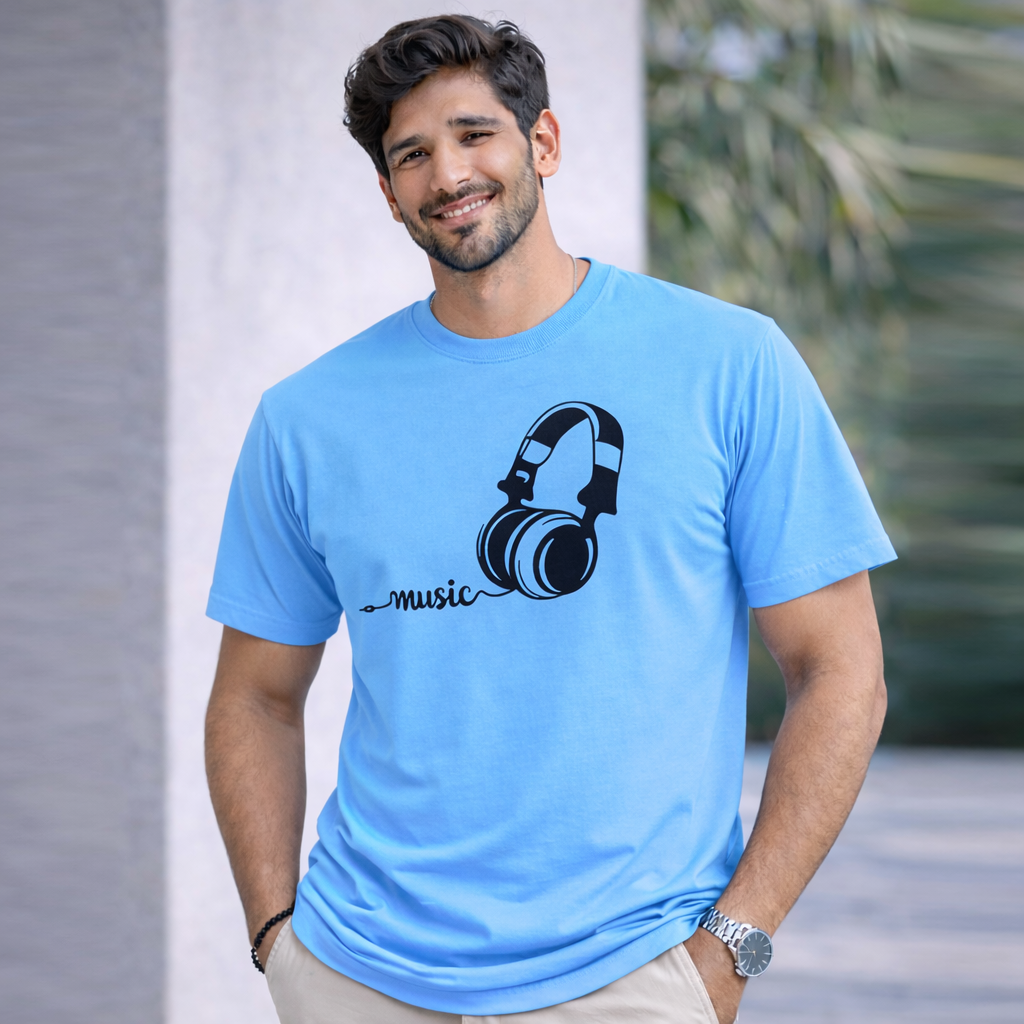 Bhokals "Music" Printed Round Neck, Cotton, Super Soft T-Shirt