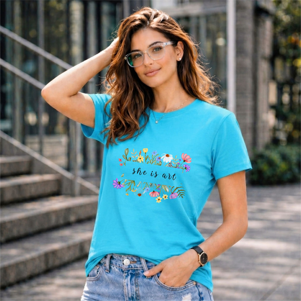 BHOKALS "She is Art" Printed Women Cotton T-Shirt | Round Neck | Super Soft | Regular Fit
