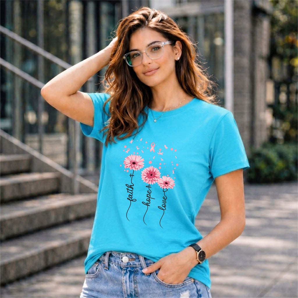 BHOKALS "Faith, Hope, Love" Printed Women Cotton T-Shirt | Round Neck | Super Soft | Regular Fit