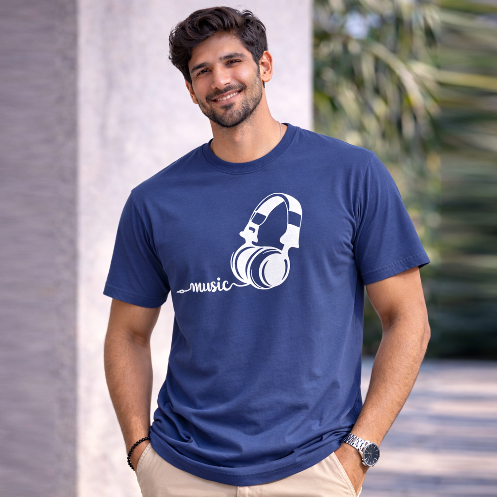 Bhokals "Music" Printed Round Neck, Cotton, Super Soft T-Shirt