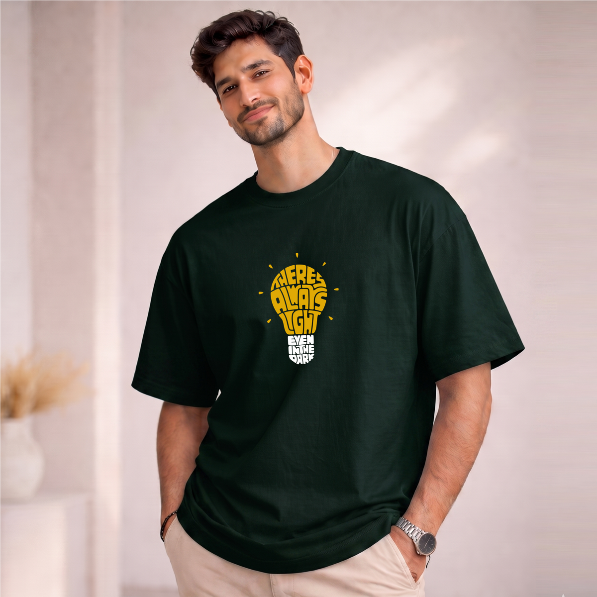 Men's Oversized There is Always Light even in the Dark  Printed T-Shirt