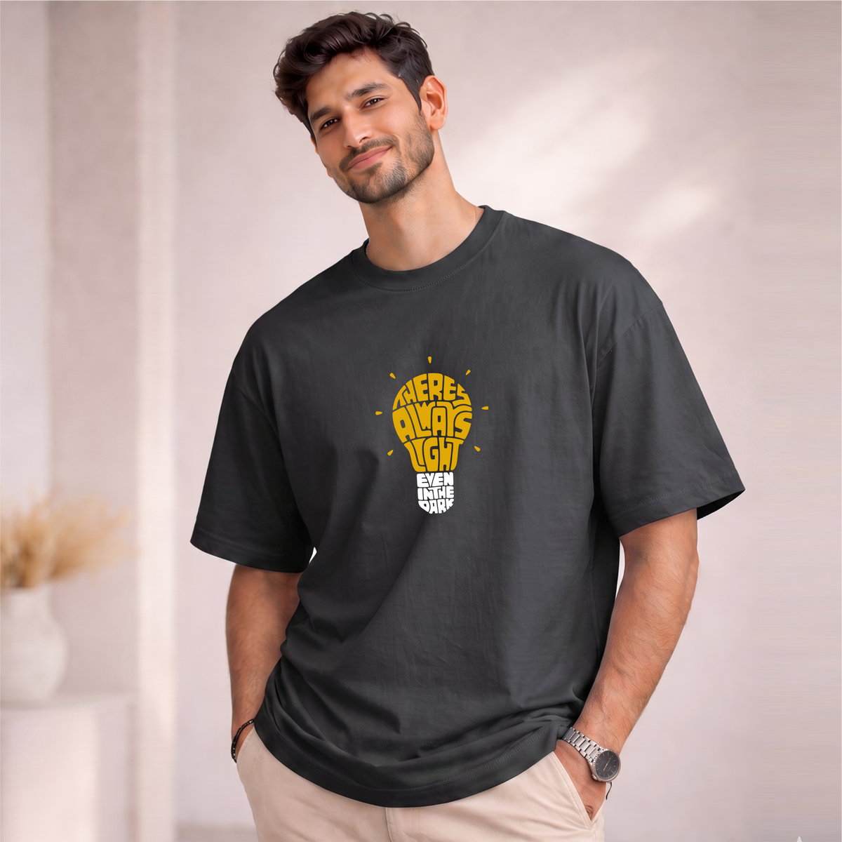 Men's Oversized There is Always Light even in the Dark  Printed T-Shirt