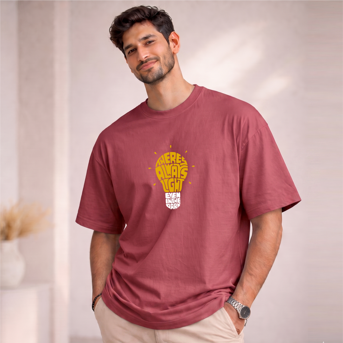 Men's Oversized There is Always Light even in the Dark  Printed T-Shirt
