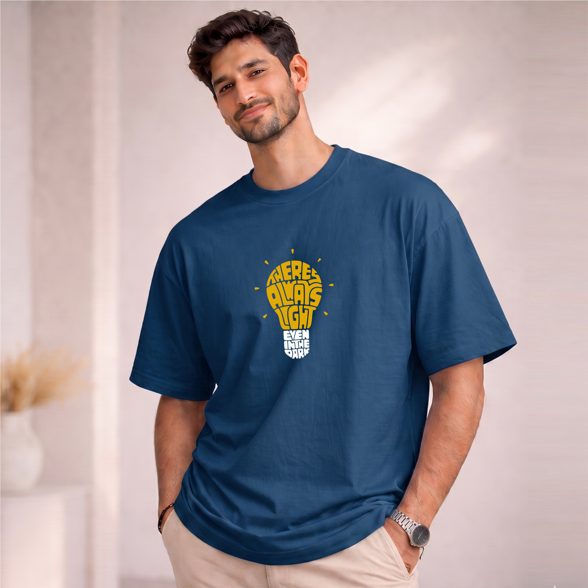 Men's Oversized There is Always Light even in the Dark  Printed T-Shirt