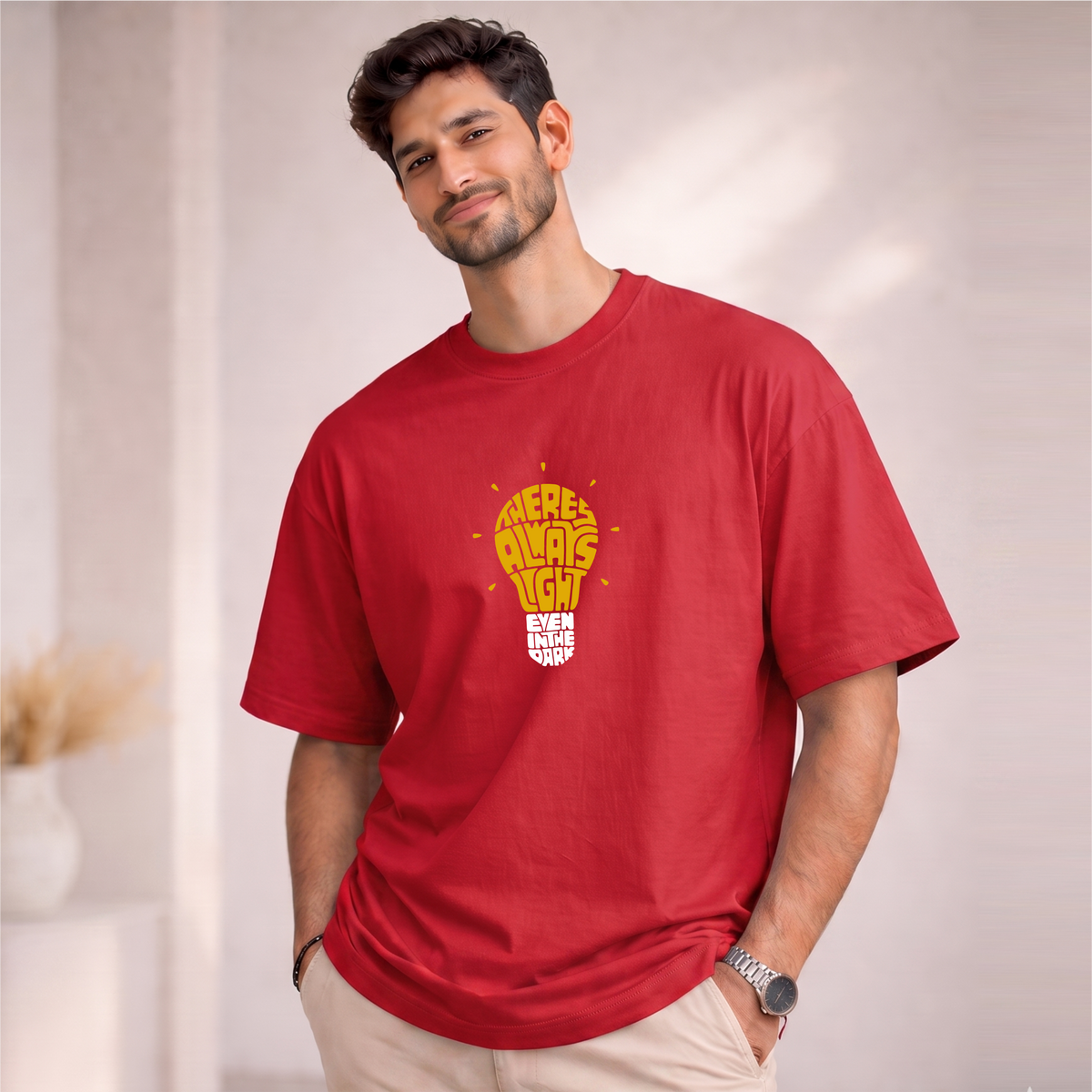 Men's Oversized There is Always Light even in the Dark  Printed T-Shirt