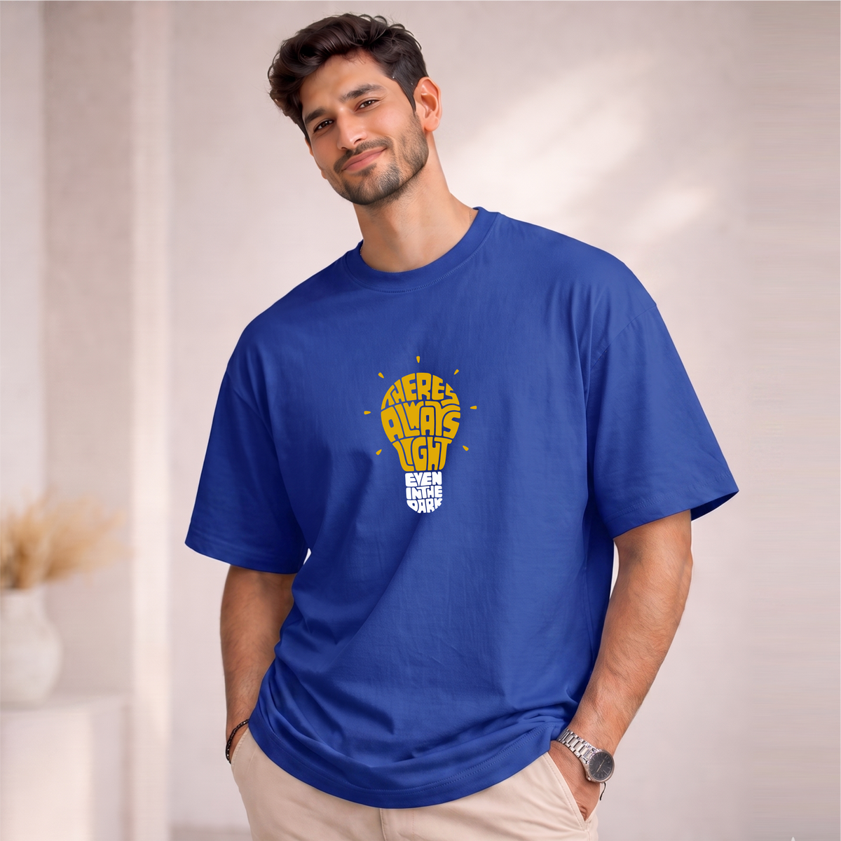 Men's Oversized There is Always Light even in the Dark  Printed T-Shirt