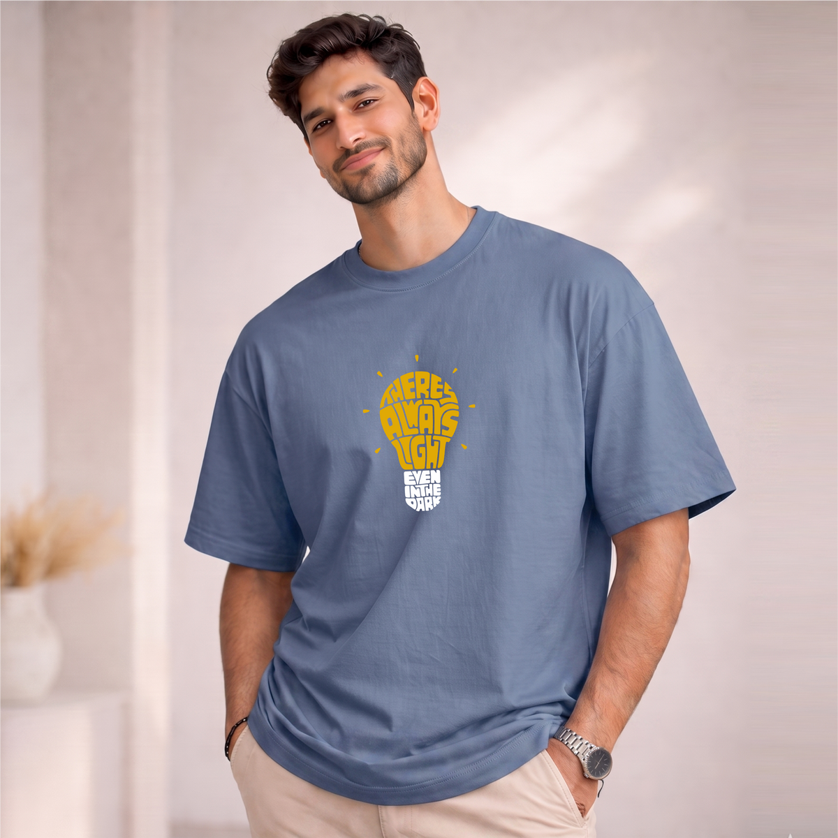 Men's Oversized There is Always Light even in the Dark  Printed T-Shirt
