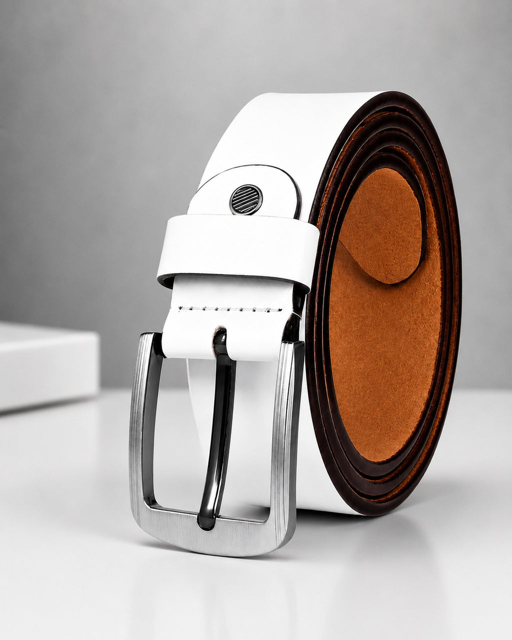 Bhokals Men White Grain Leather Belt