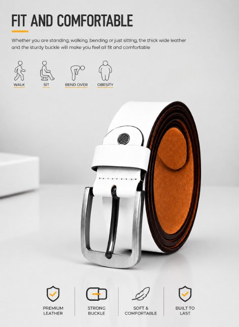 Bhokals Men White Grain Leather Belt