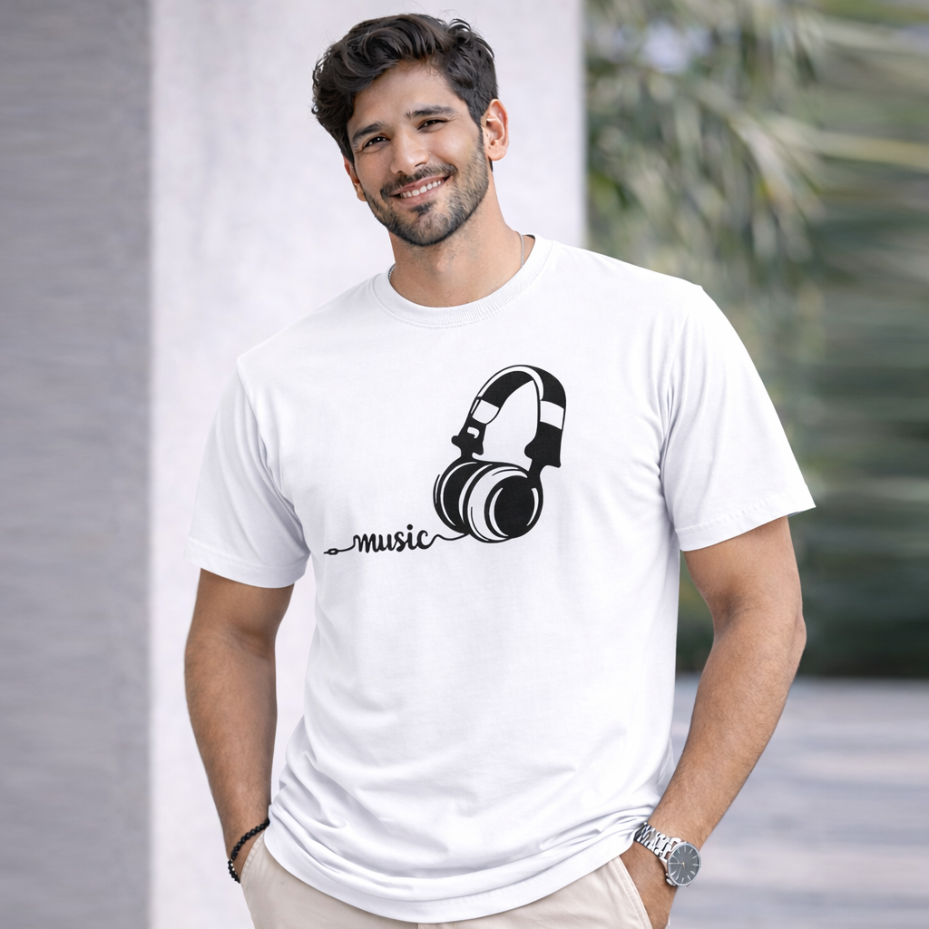 Bhokals "Music" Printed Round Neck, Cotton, Super Soft T-Shirt
