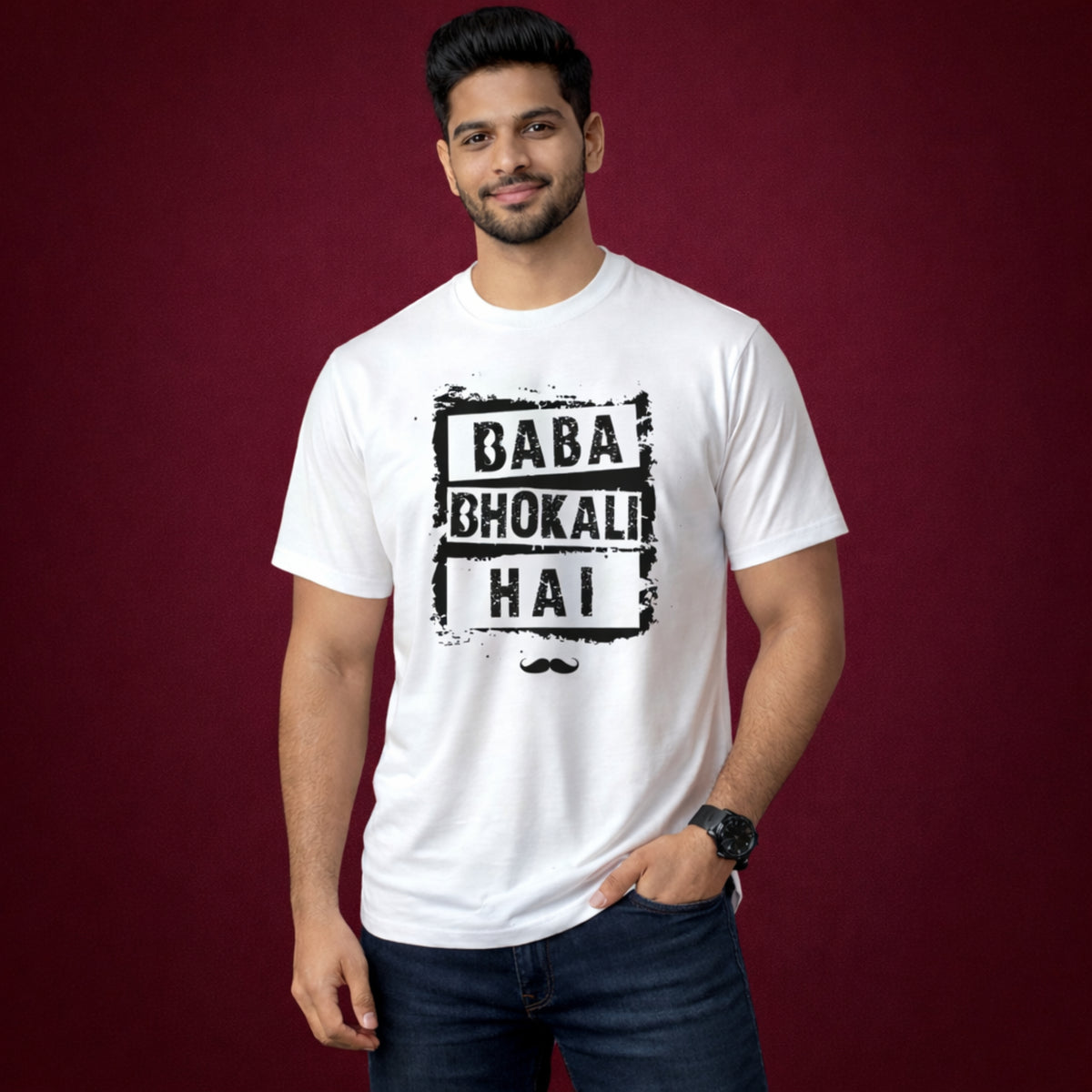 Baba Bhokali Hai Printed Round Neck Cotton Men T-Shirt