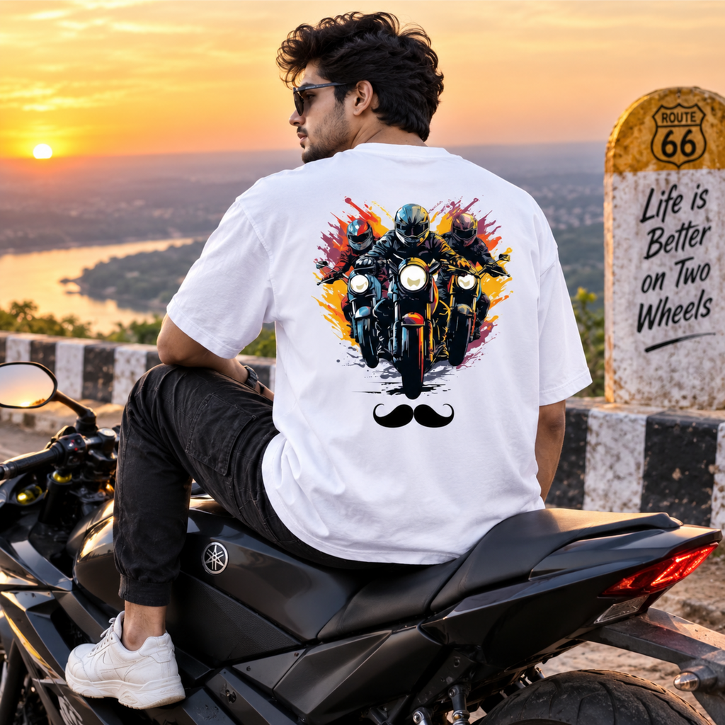 Bhokals Premium Oversized Front & Back Printed T-Shirt for Men - Biker