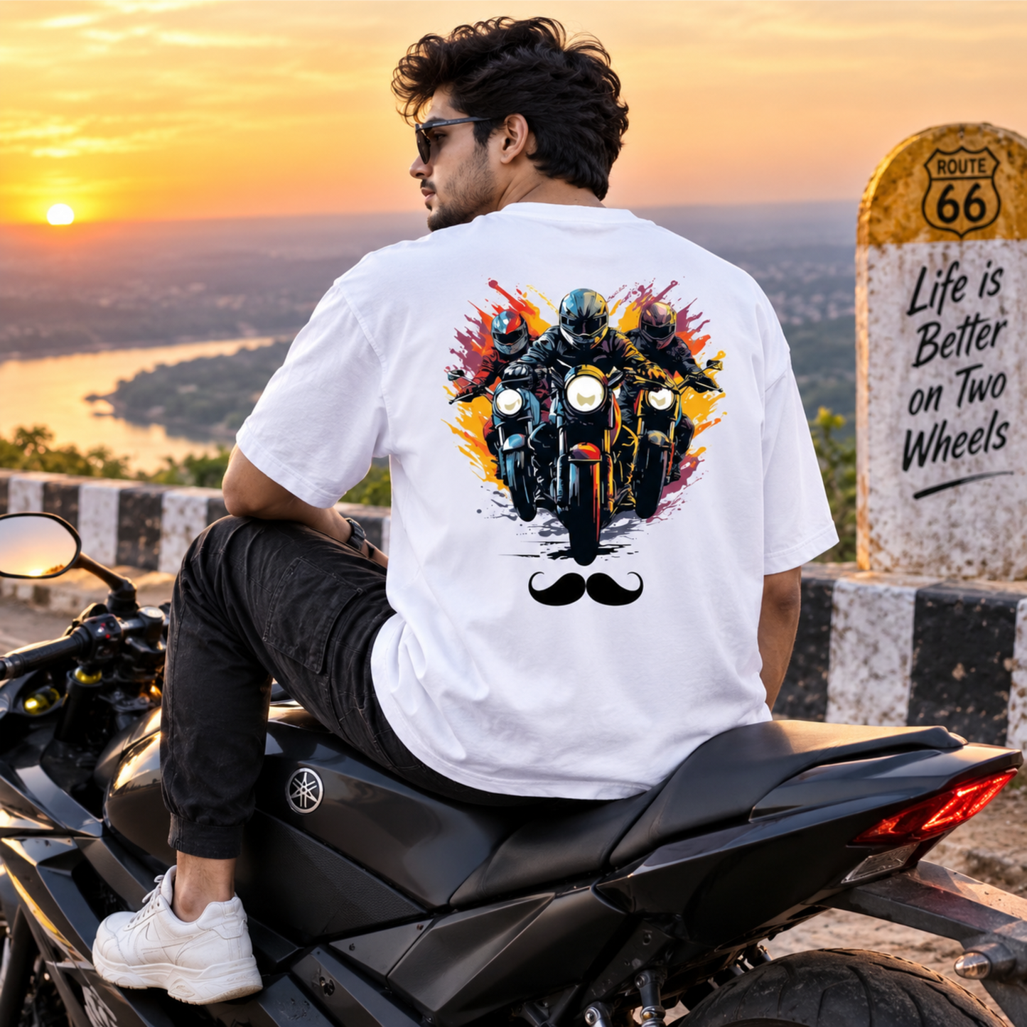 Bhokals Premium Oversized Front & Back Printed T-Shirt for Men - Biker