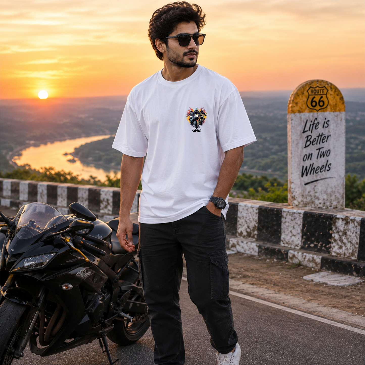 Bhokals Premium Oversized Front & Back Printed T-Shirt for Men - Biker