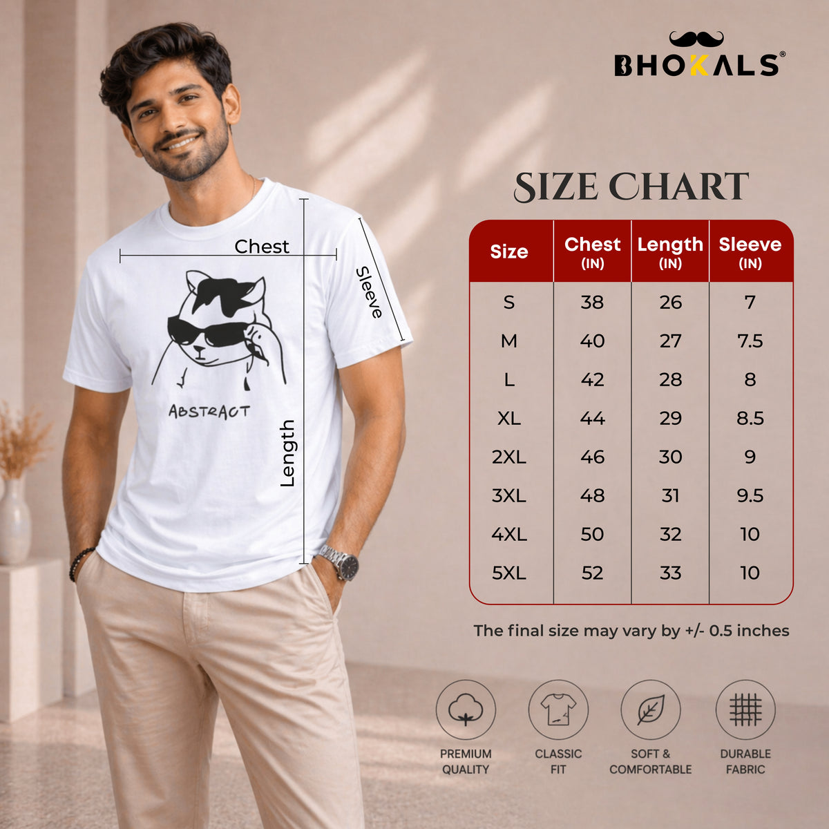 Bhokals " Abstract Cat " Printed, Round Neck, Cotton, Super Soft T-Shirt