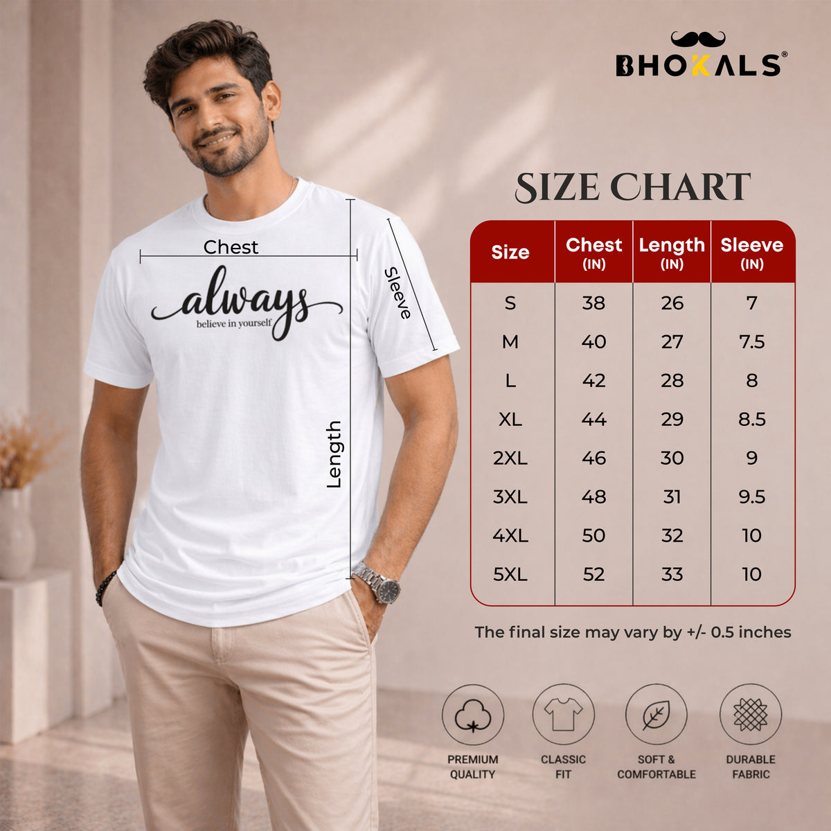 Bhokals " Always " Printed, Round Neck, Cotton, Super Soft T-Shirt