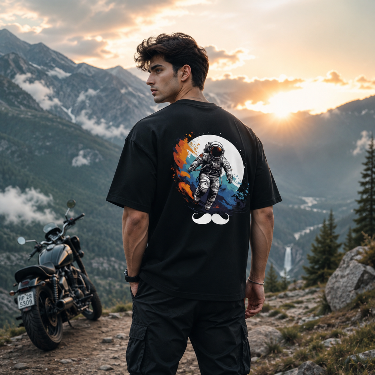 Bhokals Premium Oversized Front & Back Printed T-Shirt for Men - Astronaut