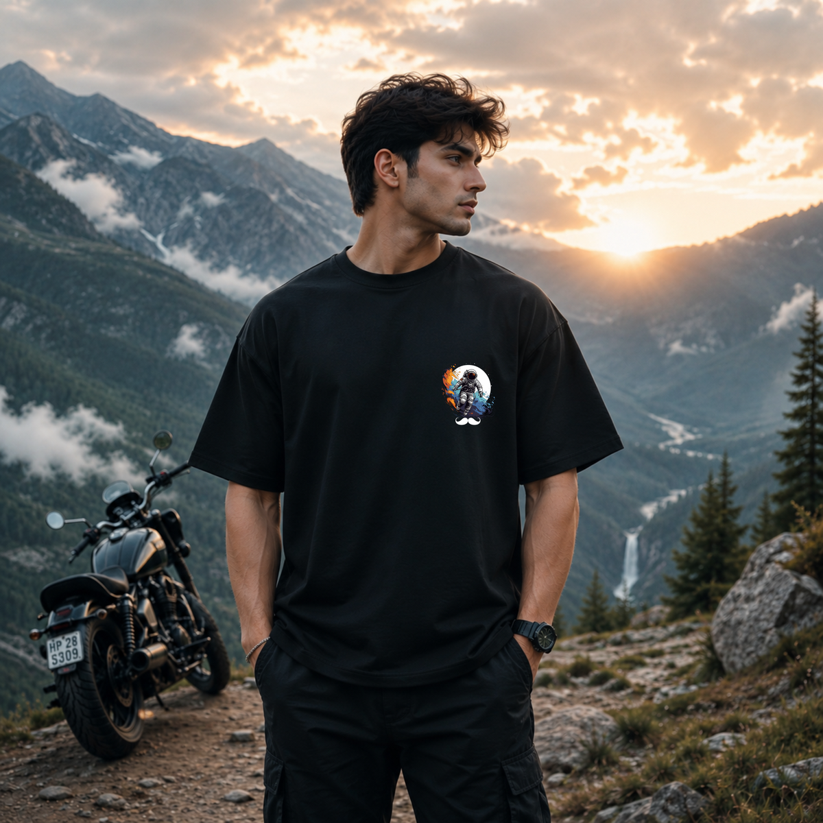 Bhokals Premium Oversized Front & Back Printed T-Shirt for Men - Astronaut